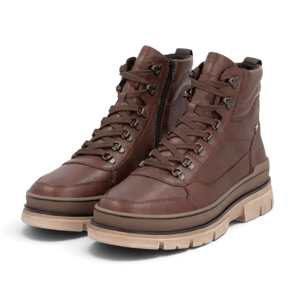 ShoeShop Rieker U1271-22 brown leather lace-up ankle boots with side zip and chunky lug sole