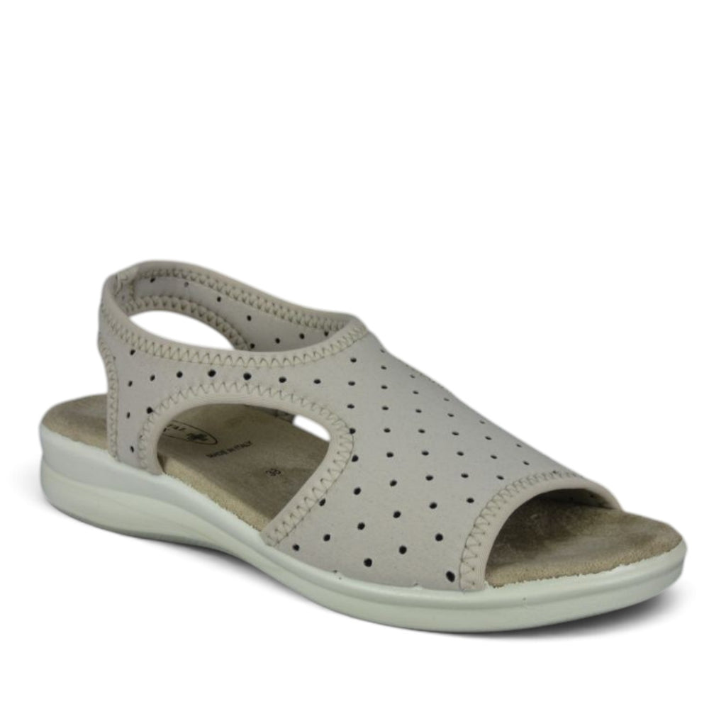 ShoeShop Sanital Flex 8035.17 beige perforated comfort sandals with an elastic slingback strap