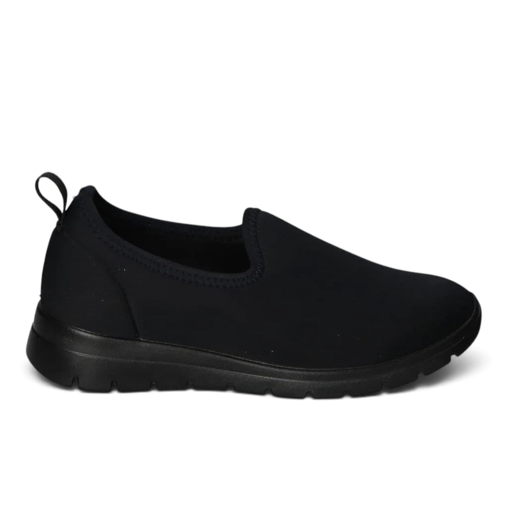 ShoeShop Sanital Flex SC109.13 black stretch textile slip-on shoes with a wide H-fit and synthetic sole