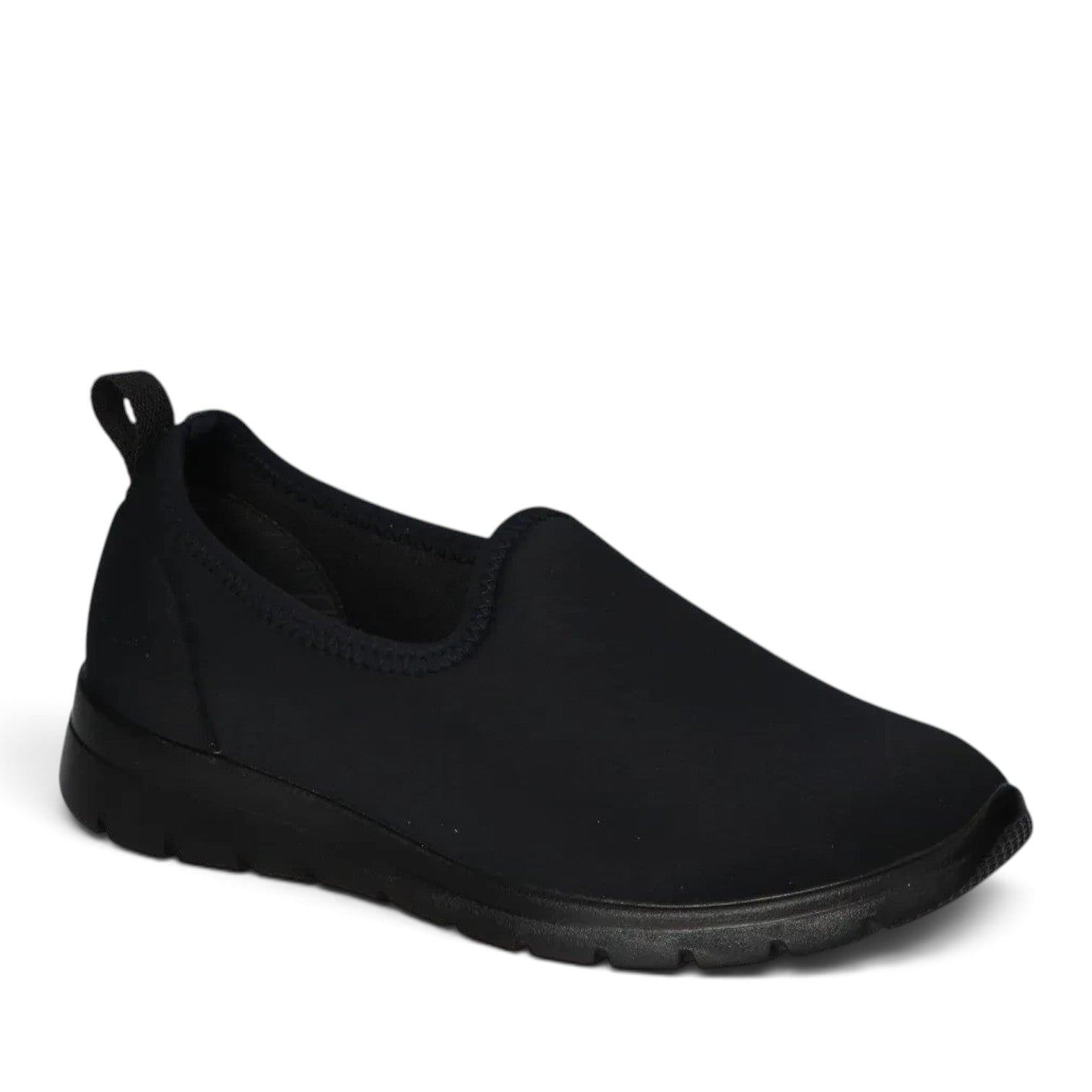 ShoeShop Sanital Flex SC109.13 black slip-on shoes made of stretch textile with a wide H-fit and synthetic sole.