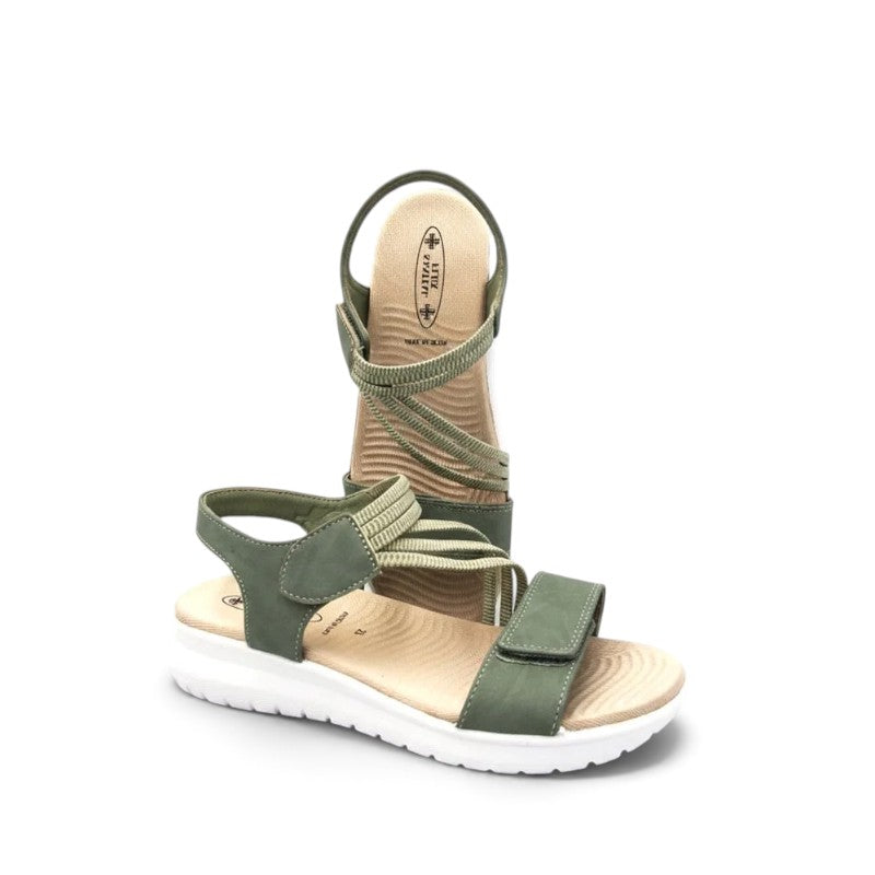 ShoeShop Sanital Flex 631.99 olive green women's comfort sandals with adjustable straps and white cushioned sole