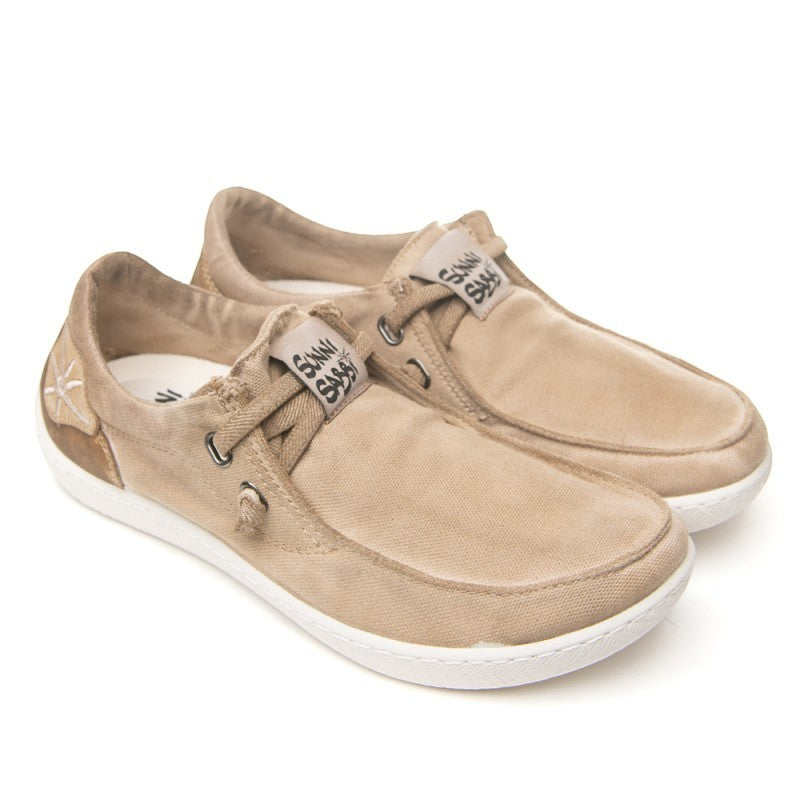 ShoeShop Sunni Sabbi KIKAI beige organic cotton Wallabee-style casual shoes with natural rubber and cork soles.
