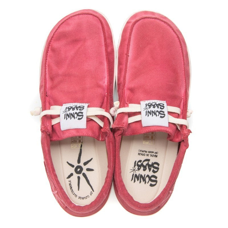 ShoeShop Sunni Sabbi KIKAI red organic cotton Wallabee-style casual shoes with natural rubber and cork soles