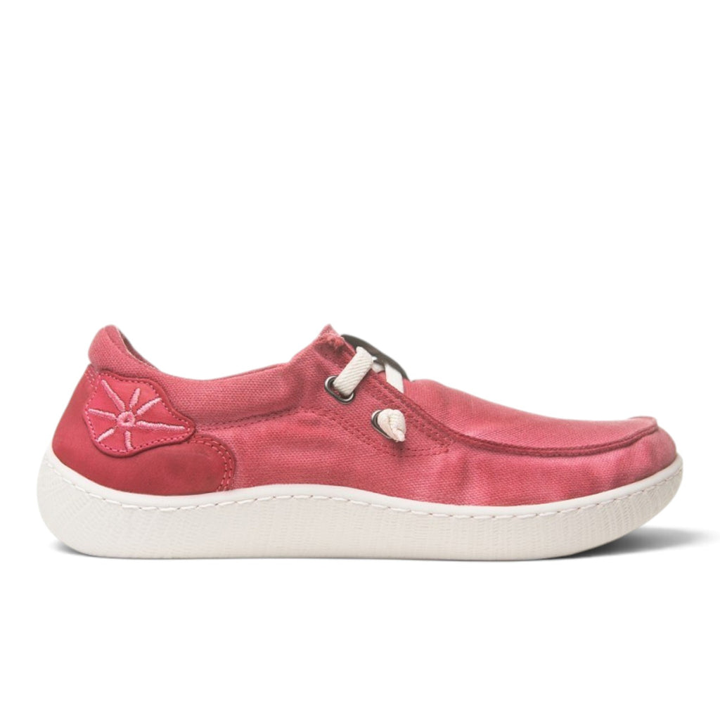 ShoeShop Sunni Sabbi KIKAI red organic cotton Wallabee style casual shoes with a natural rubber and cork zero-drop sole