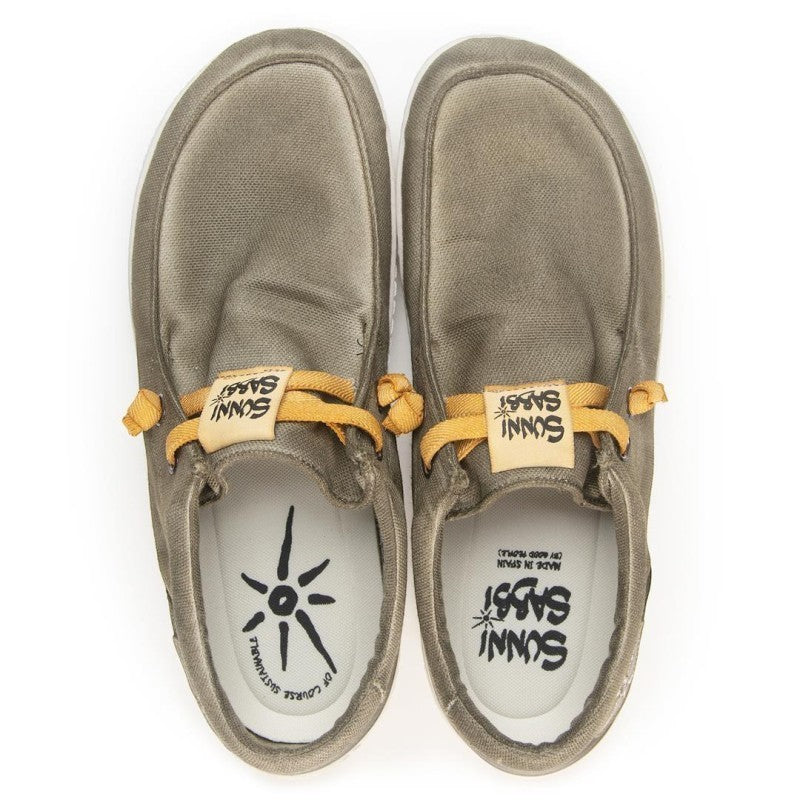 ShoeShop Sunni Sabbi KUNASHIRI olive green organic cotton casual slip-on shoes with yellow elastic laces