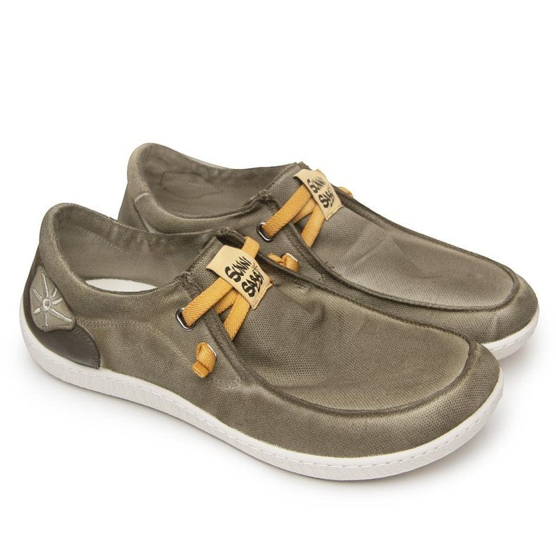 ShoeShop Sunni Sabbi KUNASHIRI olive green organic cotton casual moccasin shoes with elastic laces and cork sole