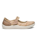 ShoeShop Sunni Sabbi MISEN beige canvas mary jane shoe with a floral velcro strap and white rubber sole