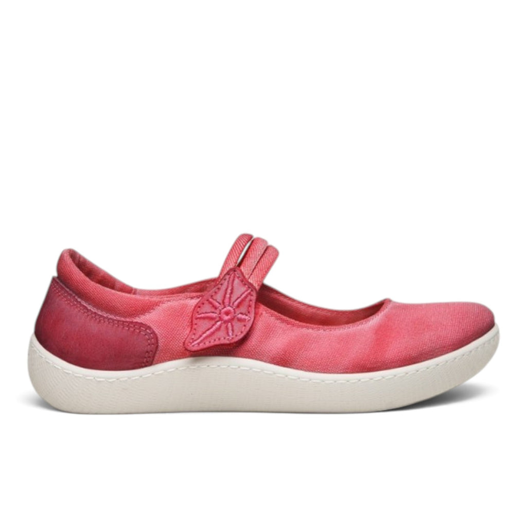 ShoeShop Sunni Sabbi MISEN pink canvas Mary Jane shoe with a floral velcro strap and a white flexible sole