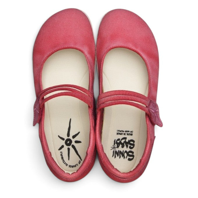 ShoeShop Sunni Sabbi MISEN red canvas Mary Jane flats with a minimalist strap design and comfortable interior