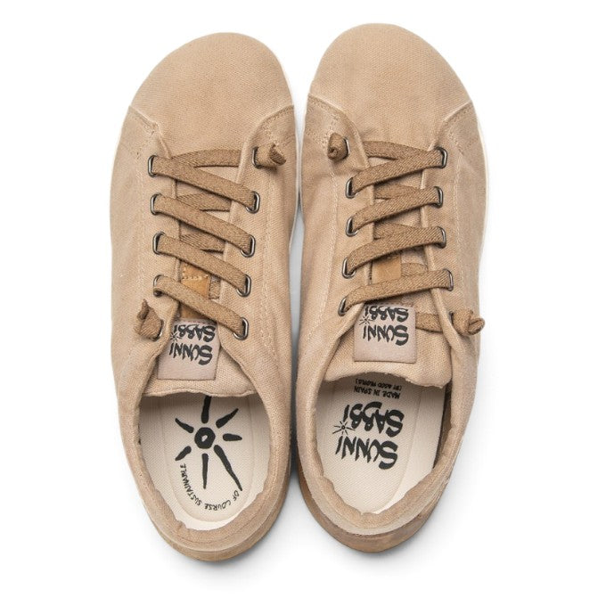 ShoeShop Sunni Sabbi MIYAKO beige organic cotton barefoot sneakers with elastic laces and natural rubber soles