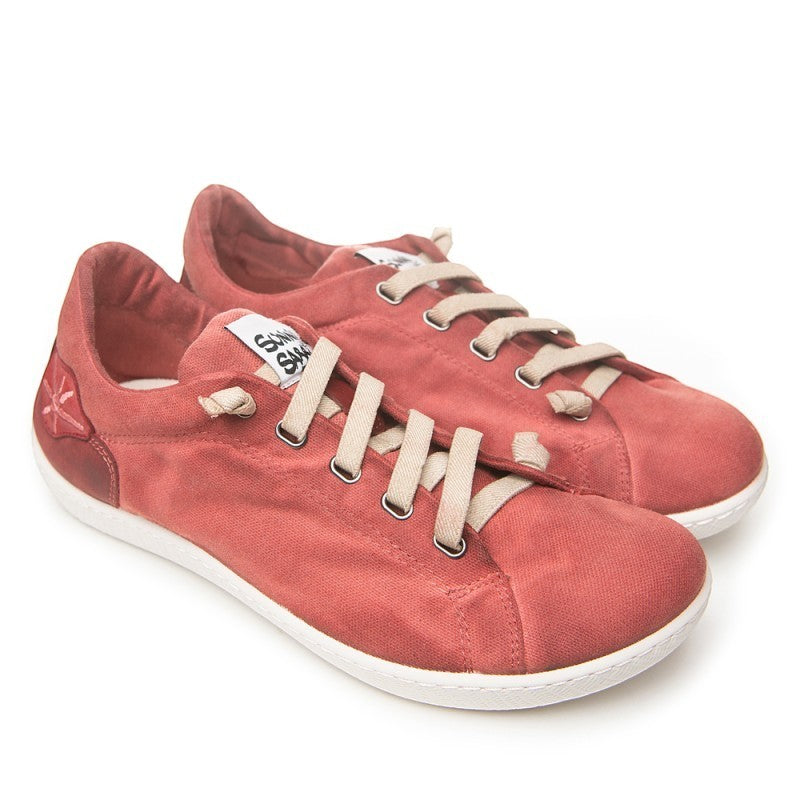 ShoeShop Sunni Sabbi MIYAKO red organic cotton barefoot sneakers with flexible rubber and cork sole