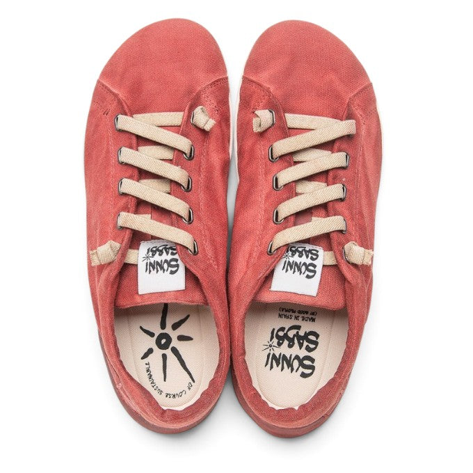 ShoeShop Sunni Sabbi MIYAKO red organic cotton barefoot sneakers with elastic laces and natural rubber sole