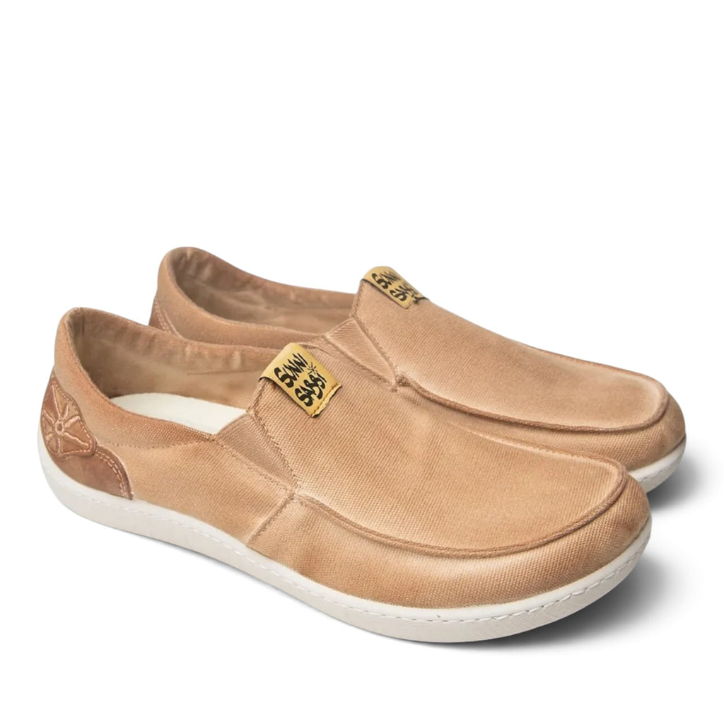 ShoeShop Sunni Sabbi SAPPORO beige organic cotton slip-on shoes with natural rubber and cork zero-drop soles.
