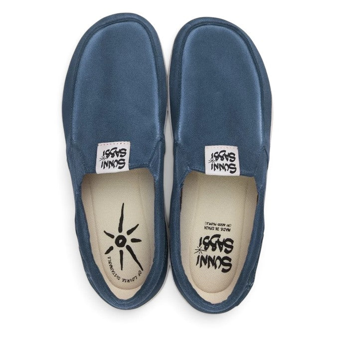 ShoeShop Sunni Sabbi SAPPORO blue organic cotton slip-on shoes with natural rubber and cork zero-drop soles