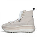 ShoeShop Tamaris beige canvas high-top sneakers with a thick platform lug sole and white lace-up closure
