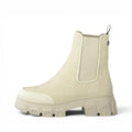ShoeShop Tamaris beige textile Chelsea boots with a chunky rubber lug sole and 5cm heel