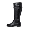 ShoeShop Tamaris black synthetic knee-high boots with dual buckle straps and a 3cm block heel