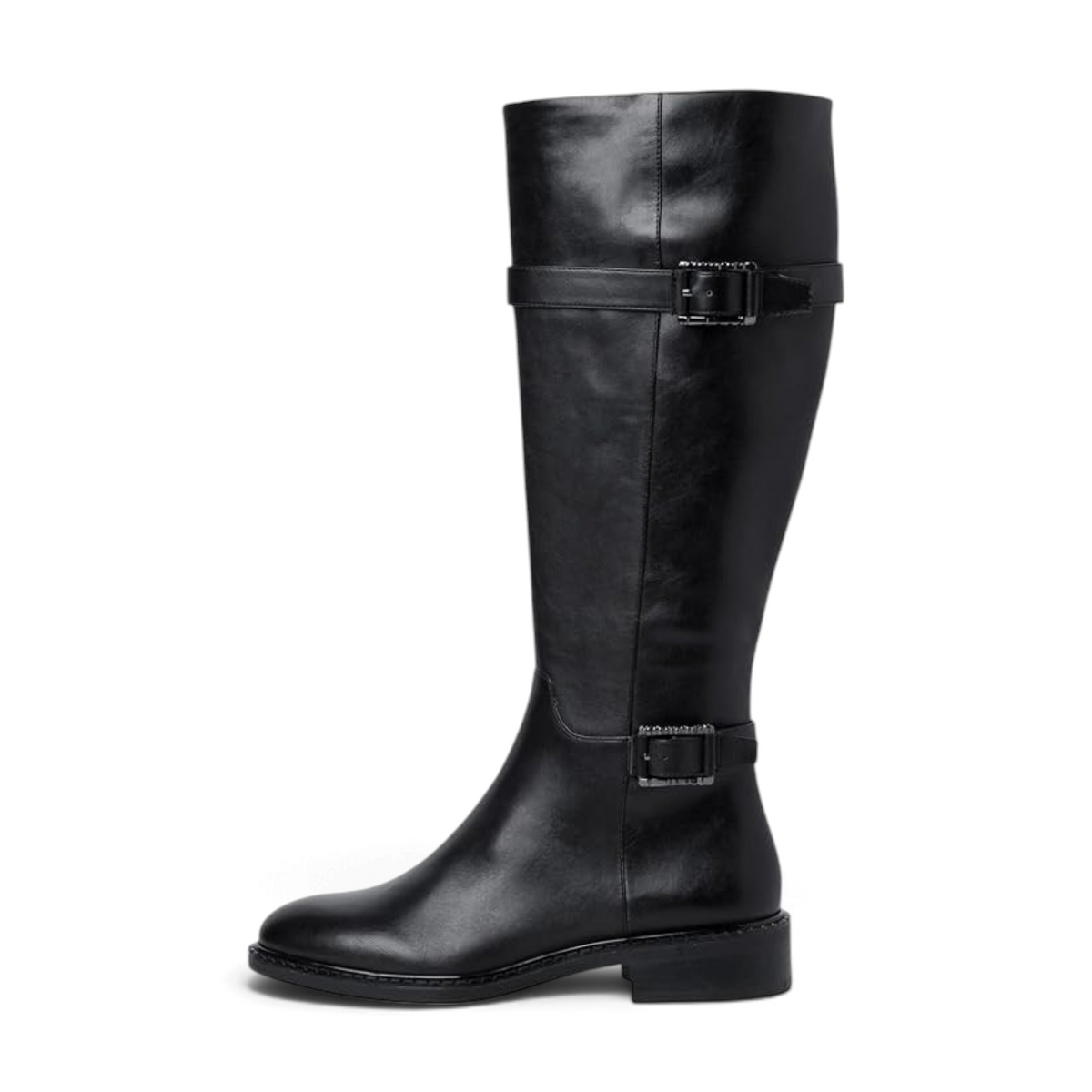 ShoeShop Tamaris black synthetic knee-high boots with dual buckle straps and a 3cm block heel