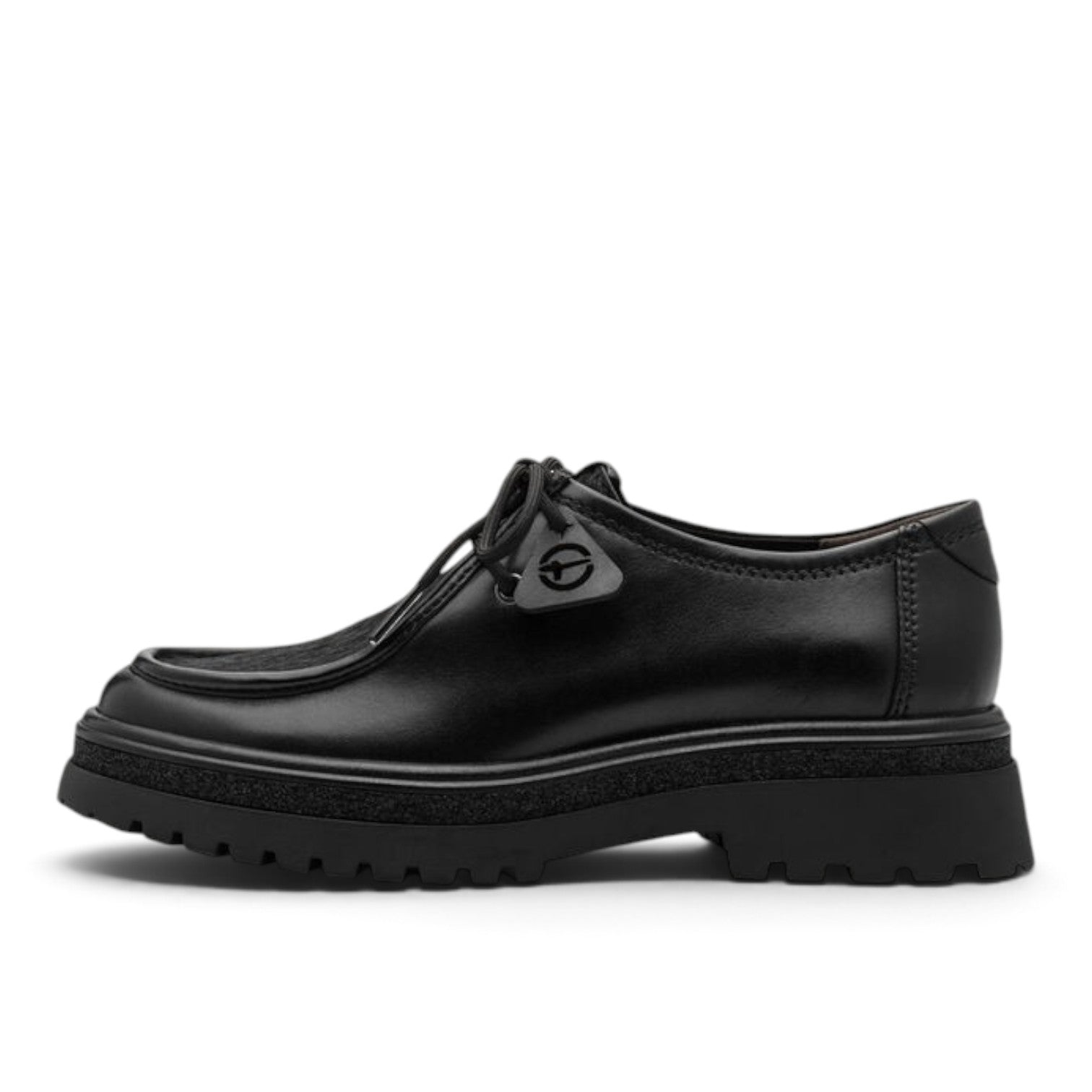 ShoeShop Tamaris black leather lace-up shoes with a chunky lug sole and moc-toe detailing