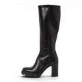 ShoeShop Tamaris black leather knee-high boots with a chunky 9.5cm block heel and lugged rubber sole