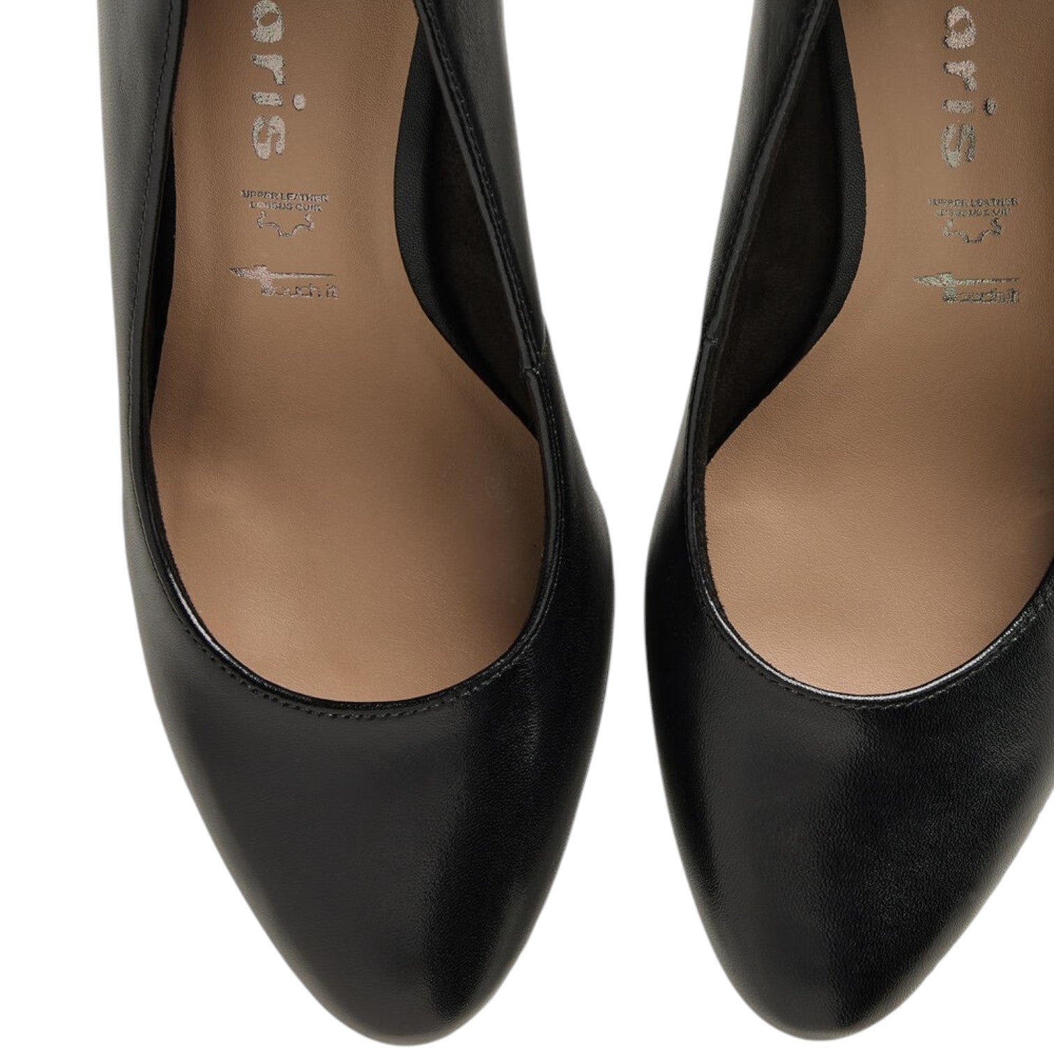 ShoeShop Tamaris black leather classic pumps with pointed toe and cushioned insole