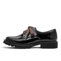 ShoeShop Tamaris black patent leather lace-up derby shoes with leopard print ribbon laces and chunky lug sole