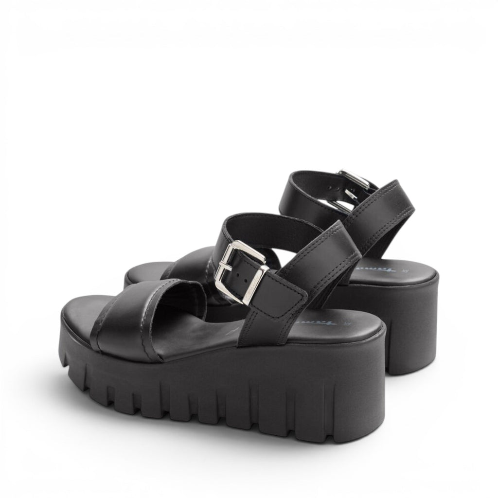 ShoeShop Tamaris black platform sandals with ankle strap and chunky lug sole