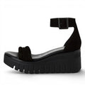 ShoeShop Tamaris black suede platform sandals with ankle strap and chunky lug sole