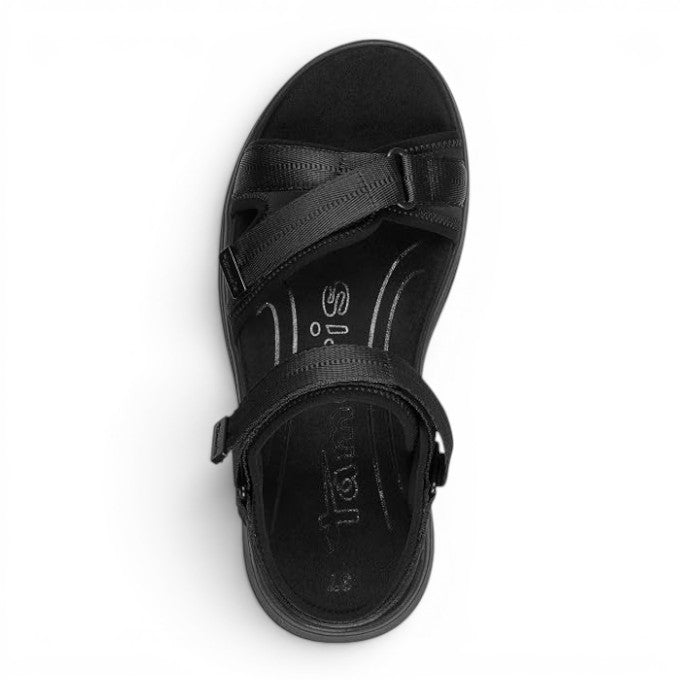 ShoeShop Tamaris black textile sports sandals with adjustable velcro straps and cushioned footbed