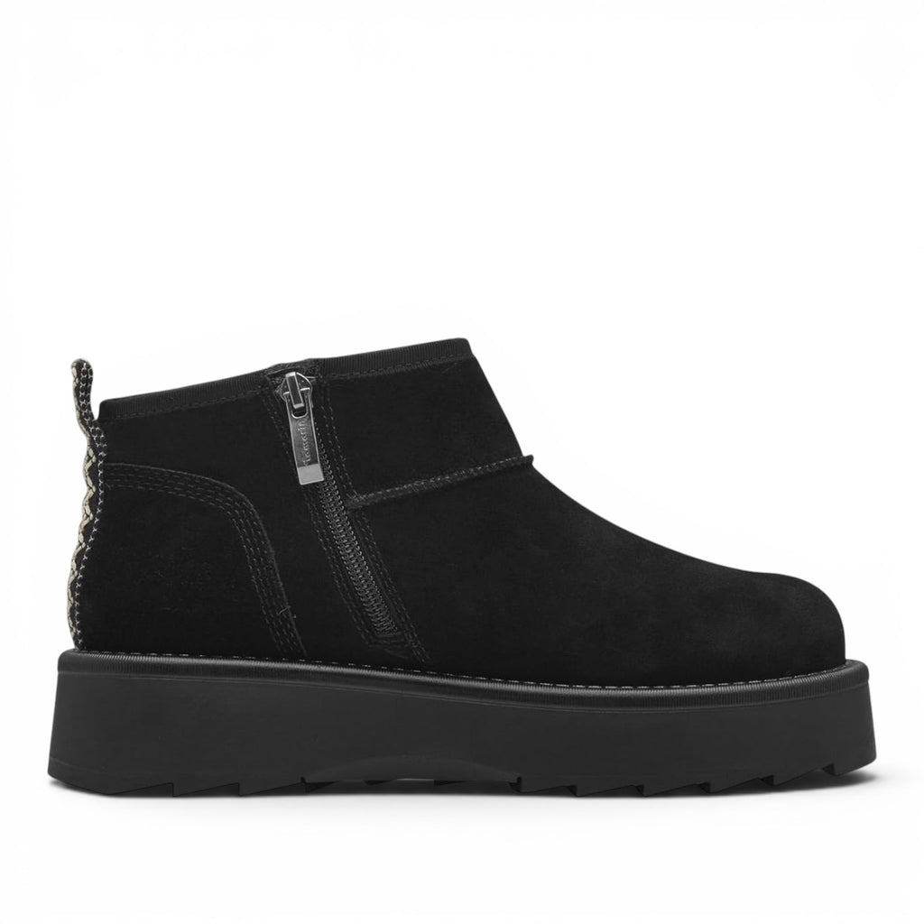 ShoeShop Tamaris black suede ankle boots with side zipper and chunky platform sole