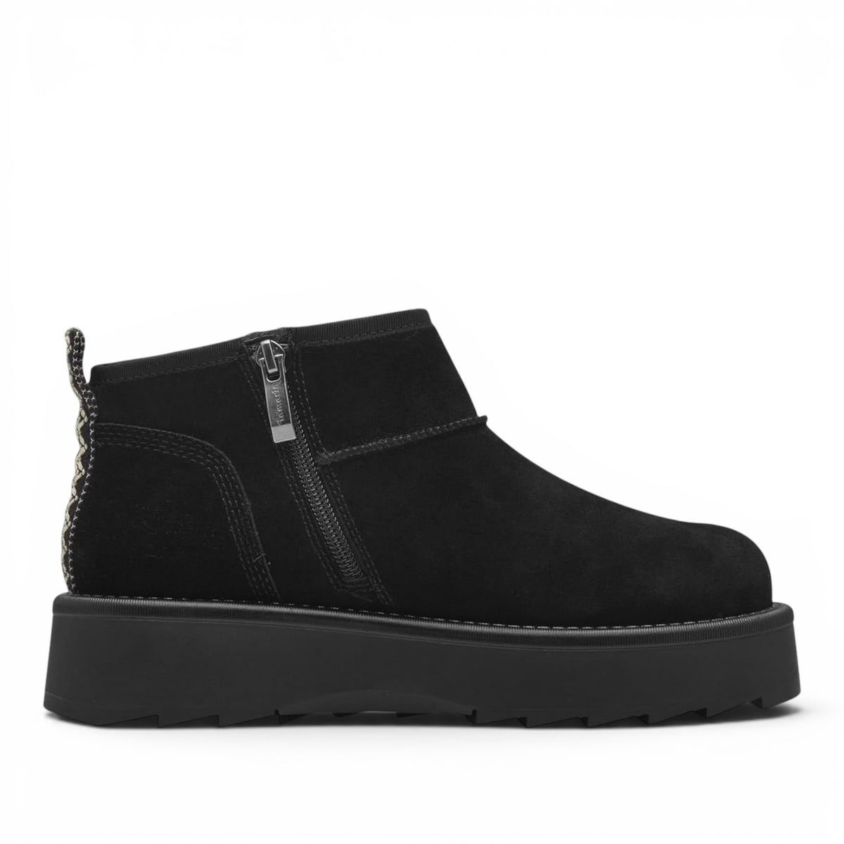 ShoeShop Tamaris black suede ankle boots with side zipper and chunky platform sole