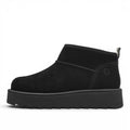 ShoeShop Tamaris black suede ankle boots with a thick platform sole and patterned heel pull tab