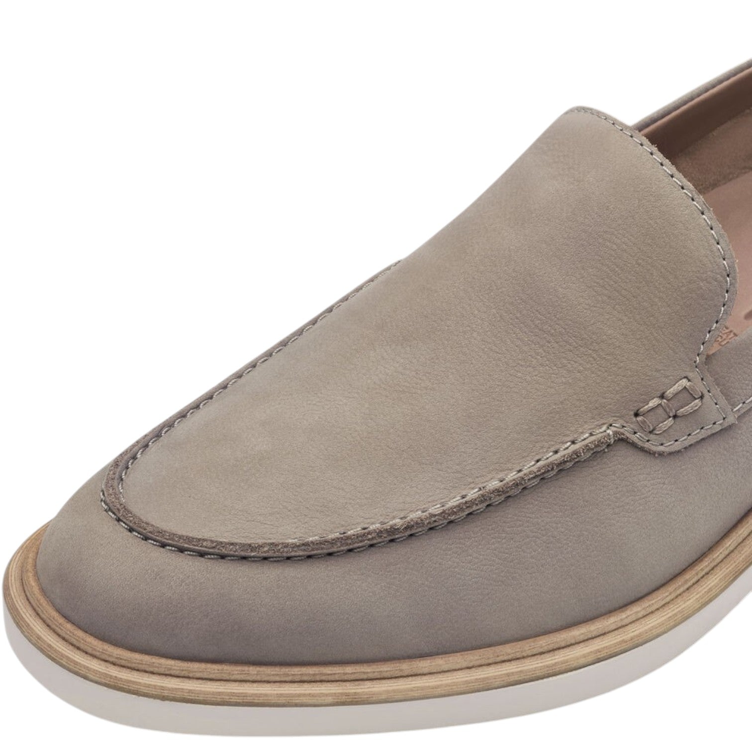 ShoeShop Tamaris grey leather slip-on loafers with moccasin-style stitching and a light-coloured flat sole