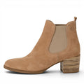 ShoeShop Tamaris tan suede Chelsea boots with elastic side panels and a stacked block heel