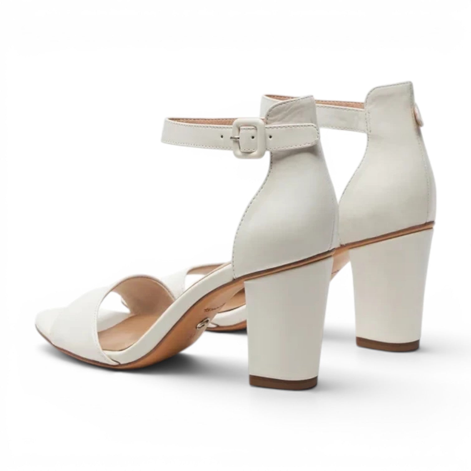 ShoeShop Tamaris white leather heeled sandals with ankle strap and 8.5cm block heel