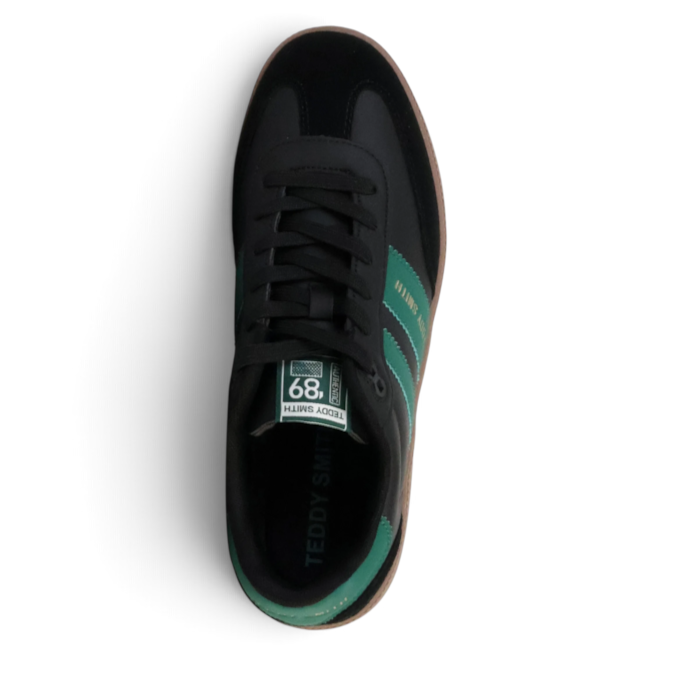 ShoeShop Teddy Smith black and green sneakers with gum sole, top-down view