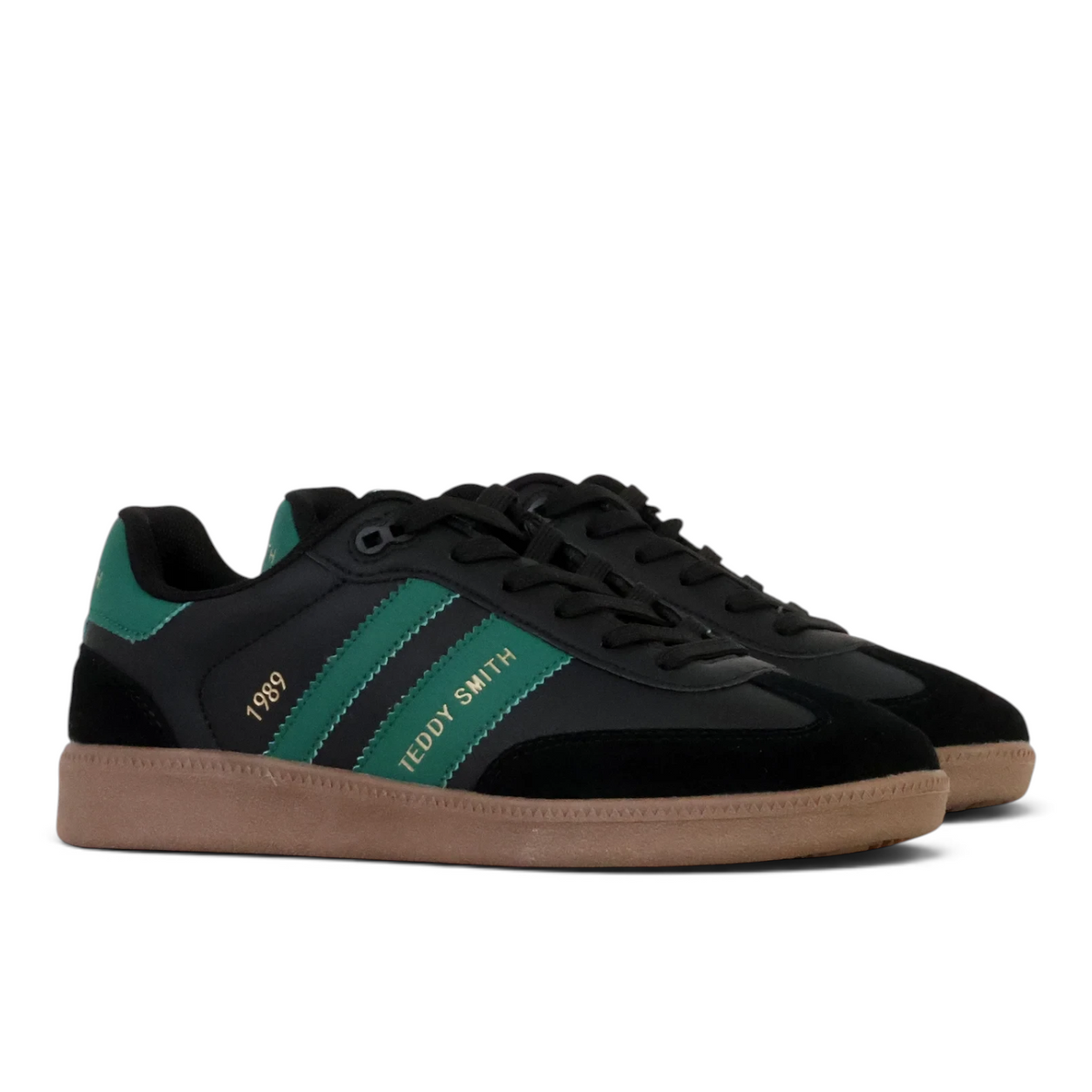 ShoeShop Teddy Smith 120236 black and green sneakers with gum soles and gold branding details
