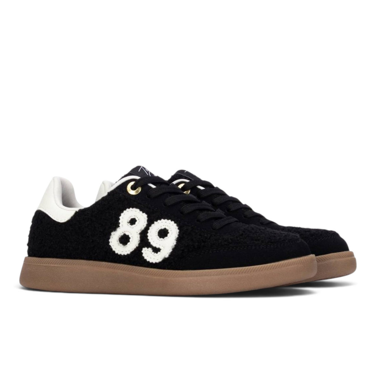 ShoeShop Teddy Smith black sherpa sneakers with white 89 embroidery and gum rubber soles