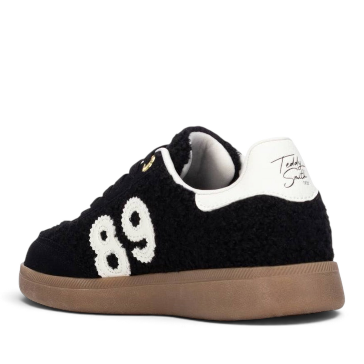 ShoeShop Teddy Smith 121142 black sherpa sneakers with white 89 embroidery and gum rubber sole, rear view