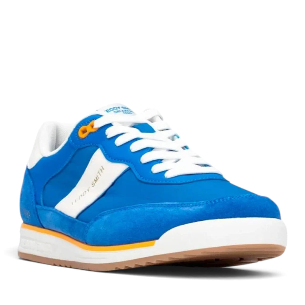 ShoeShop Teddy Smith blue suede and textile sneakers with white laces and orange accents