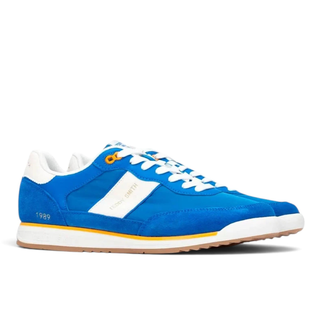 ShoeShop Teddy Smith 120506 blue suede and nylon sneakers with white side stripes and gum rubber soles