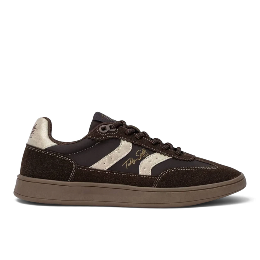 ShoeShop Teddy Smith brown and beige low-top sneakers with suede and textile panels and lace-up closure