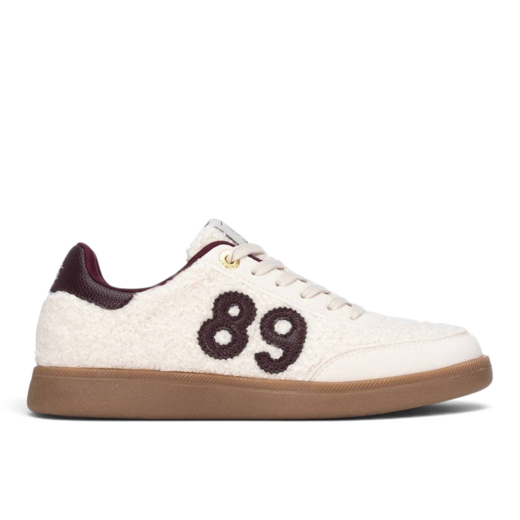 ShoeShop Teddy Smith 121142 cream sherpa sneakers with dark brown 89 detailing and gum rubber sole