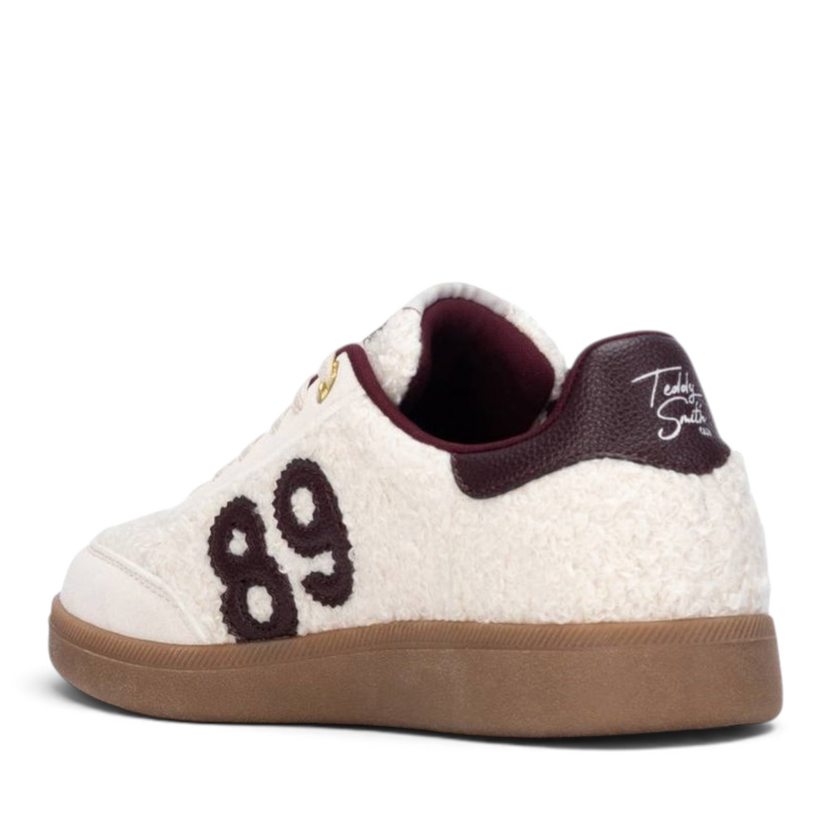 ShoeShop Teddy Smith 121142 cream sherpa sneakers with burgundy 89 detailing and gum rubber sole