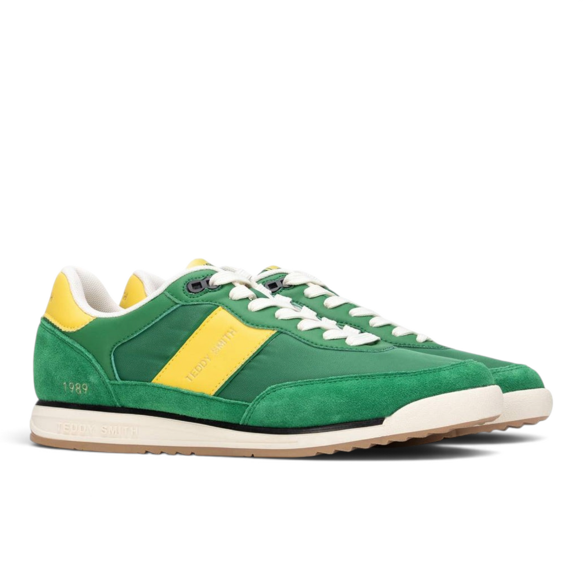 ShoeShop Teddy Smith 120506 green and yellow sneakers featuring a textile and leather upper with a rubber sole