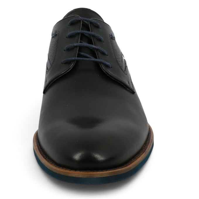 ShoeShop Tom Tailor black leather derby shoes with navy blue laces and perforated side panels