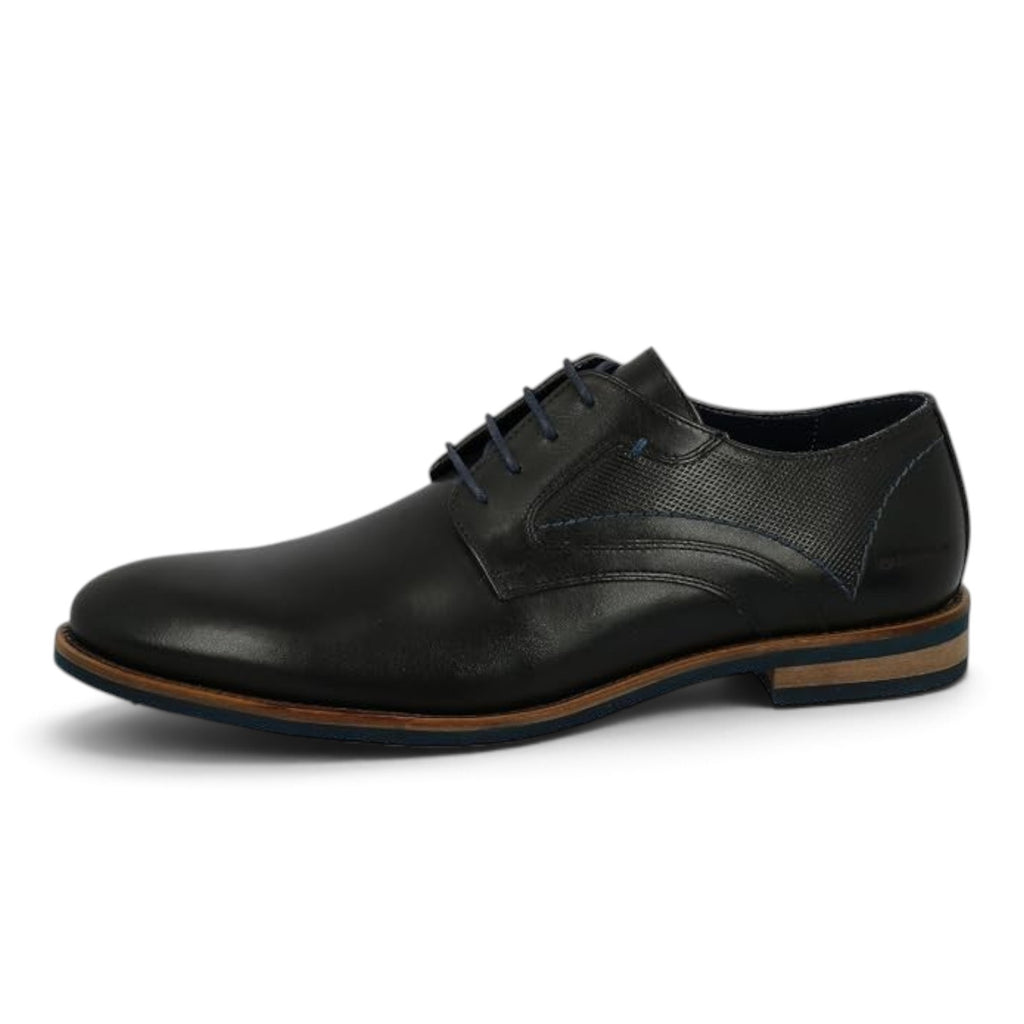 ShoeShop Tom Tailor black leather lace-up dress shoes with perforated side detail and blue accents