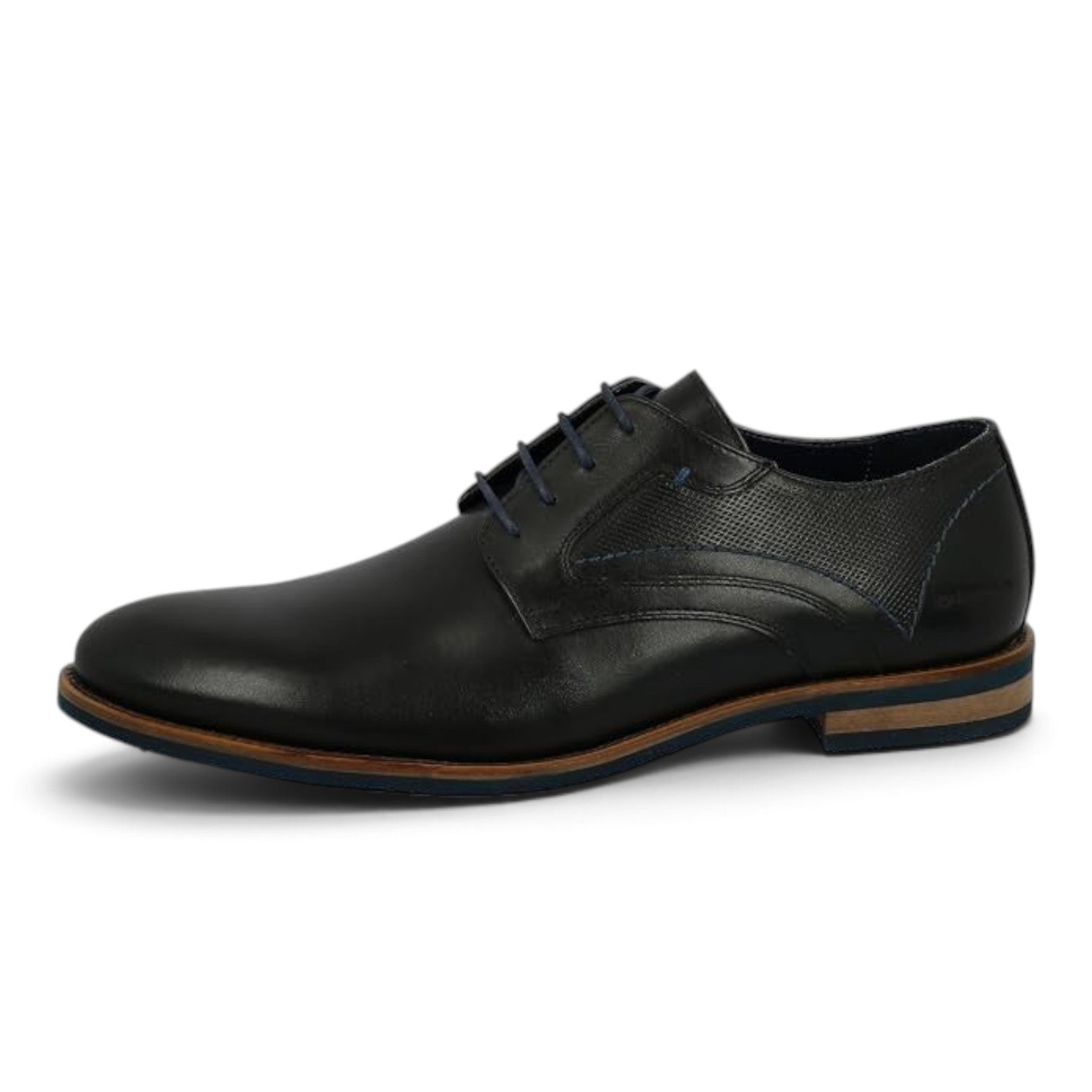 ShoeShop Tom Tailor black leather lace-up dress shoes with perforated side detail and blue accents