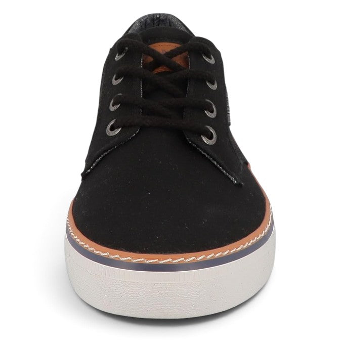 ShoeShop Tom Tailor black suede lace-up sneakers with white rubber sole and contrast stitching