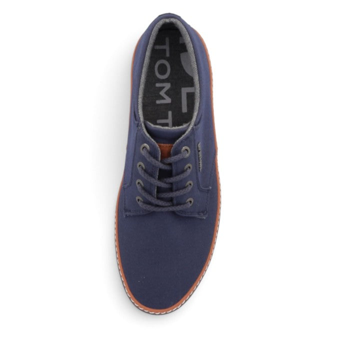 ShoeShop Tom Tailor navy blue canvas lace-up casual sneakers with brown trim and grey lining